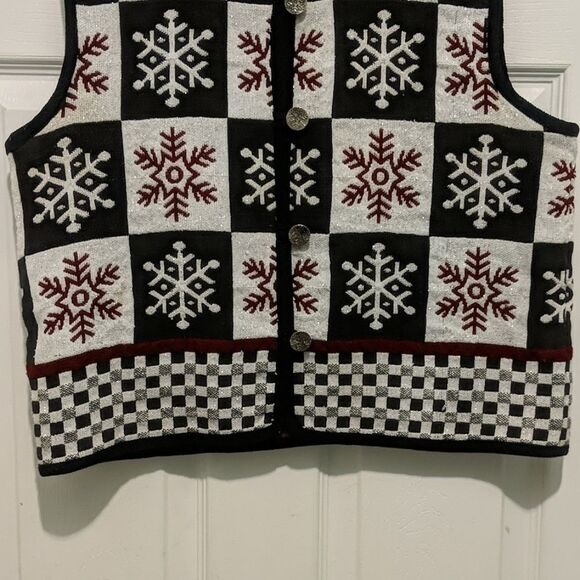 Keren Hart tapestry snowflake  holiday winter vest Sz L - Picture 2 of 5